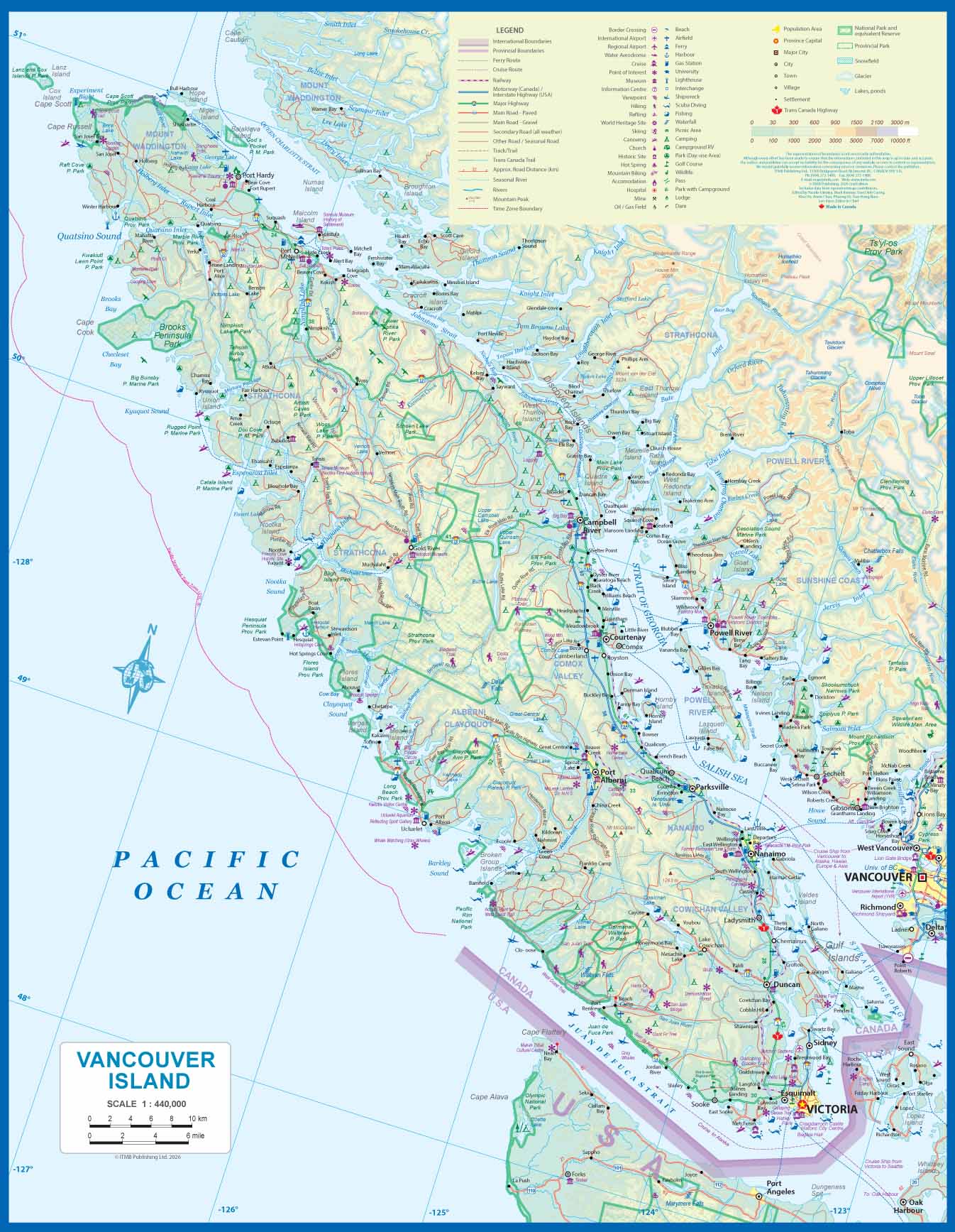 (image for) 1. Vancouver Island Wall Map 34" x 42" - Paper - ITMB - 2026 Edition